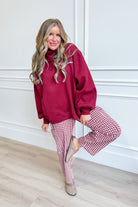 WISHLIST Rob Cherry plaid drawstring waist pants in 156 style with a relaxed fit and checkered pattern, shown in a front view.