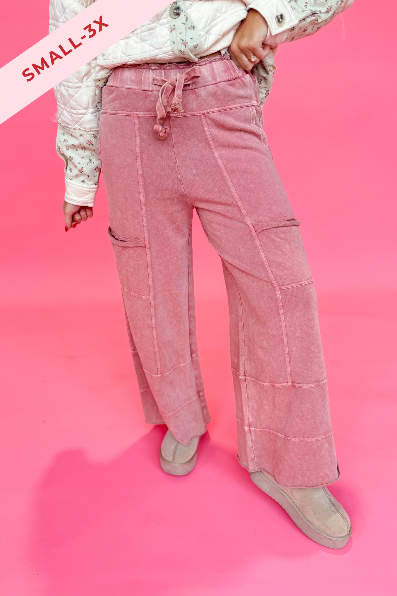 Bradley Mineral Washed Terry Knit Wide Leg Pants - Be You Boutique