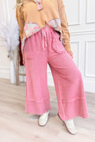 Caris Mineral Washed Upside Down Terry Knit Wide Leg Palazzo Pants - Be You Boutique