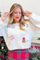 PEACH LOVE Micah embroidered holiday rolled edge cardigan, 132 fall sweater with festive embroidery and cozy knit design.
