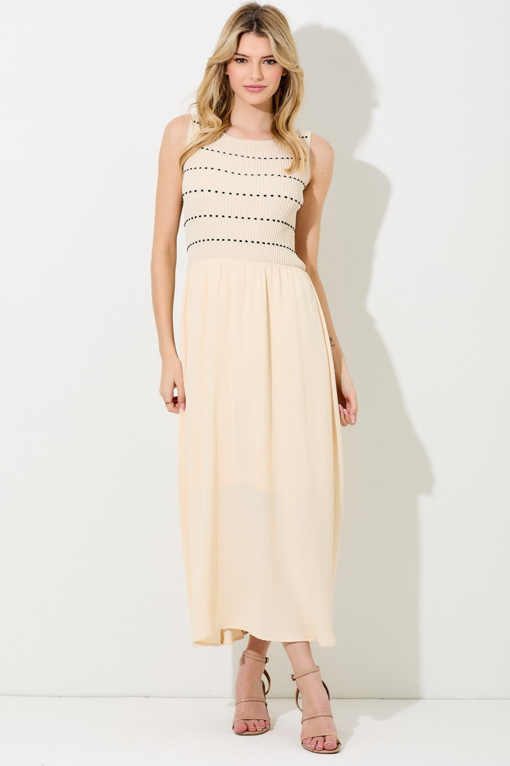 Lillian dotted striped midi dress by BAEVELY featuring a fitted bodice and flowing skirt, perfect for dressy occasions.