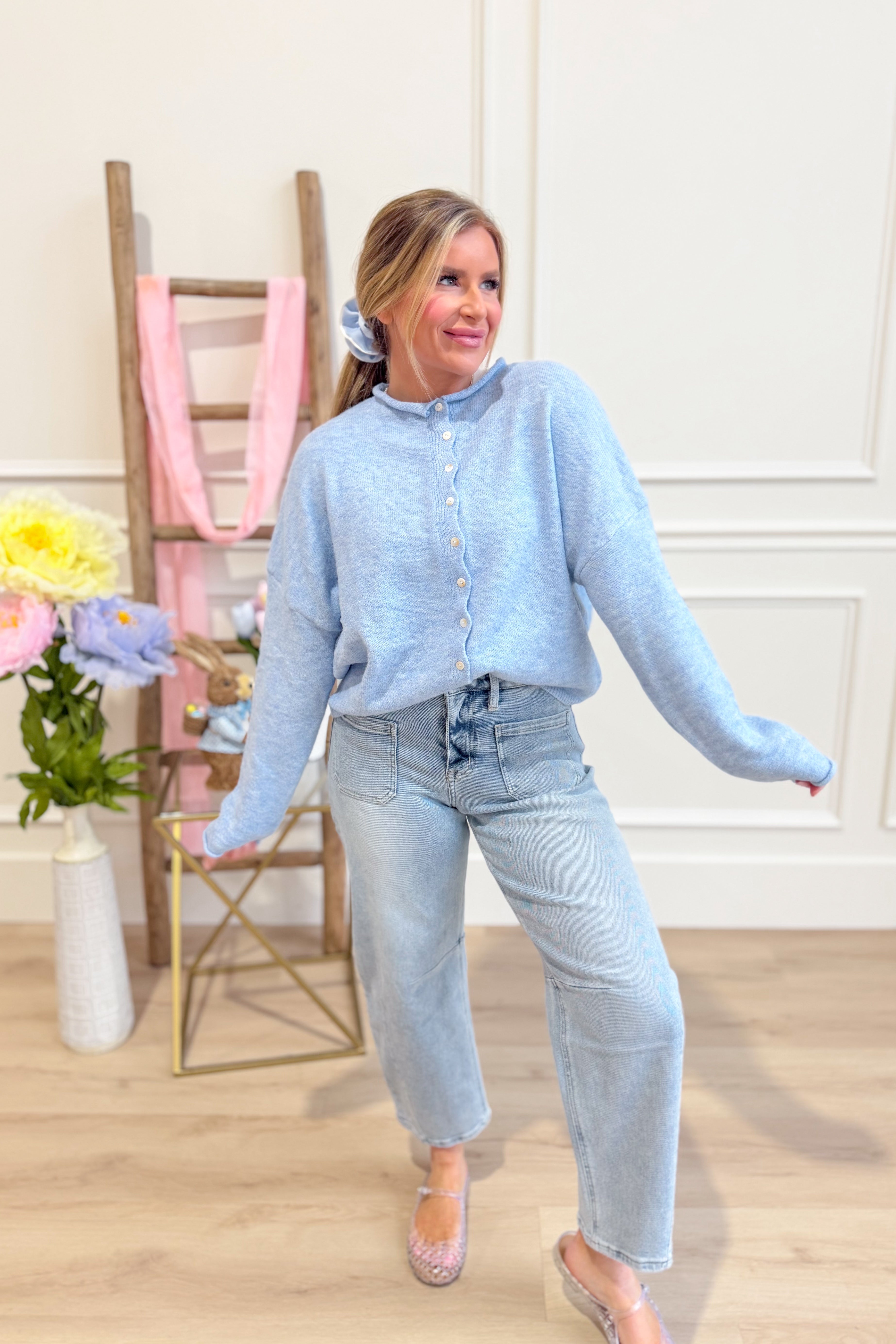 Luna Sky Blue Button Down Cardigan Top - Be You Boutique