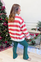 Embroidered Merry striped mock neck sweatshirt from BUCKET LIST, featuring festive embroidery and a comfortable graphic sweatshirt style.