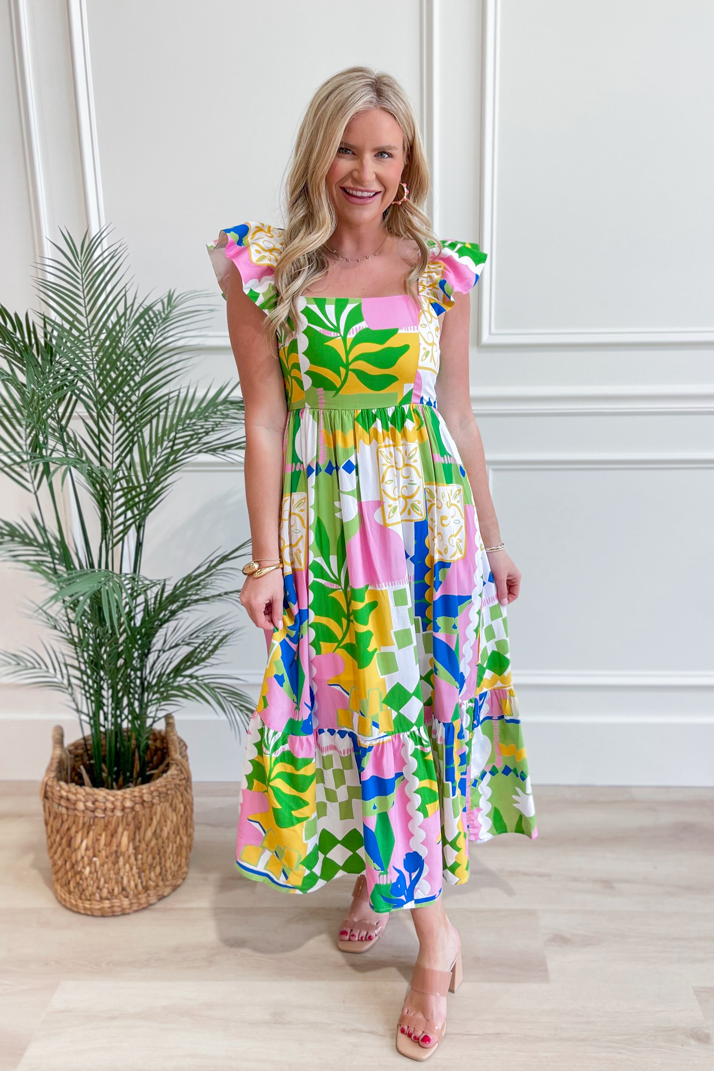 Lauren Abstract Printed Flutter Sleeve Dress - Be You Boutique