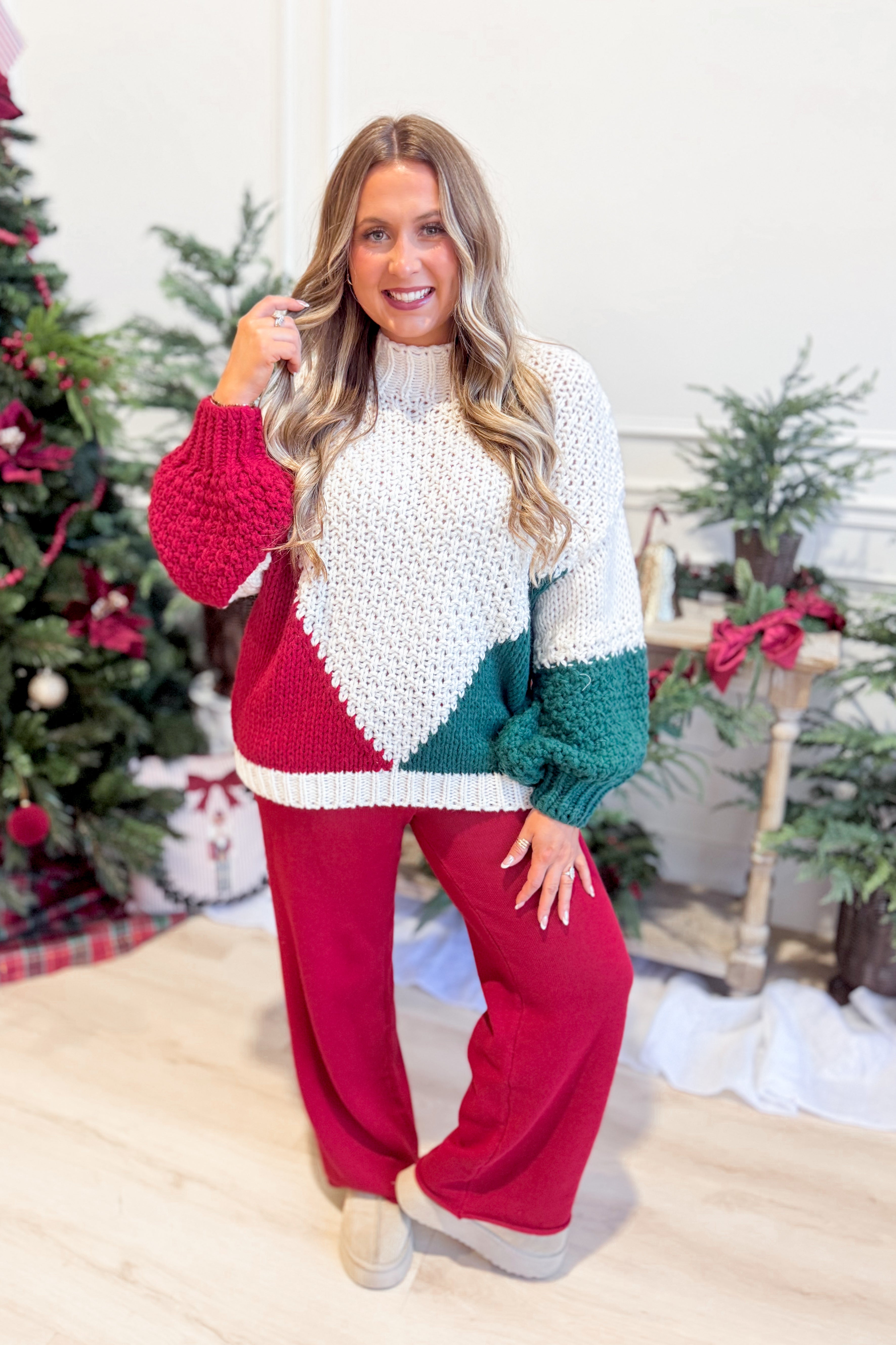 PEACH LOVE Mary color block knitted fall sweater in soft multicolor knit pattern