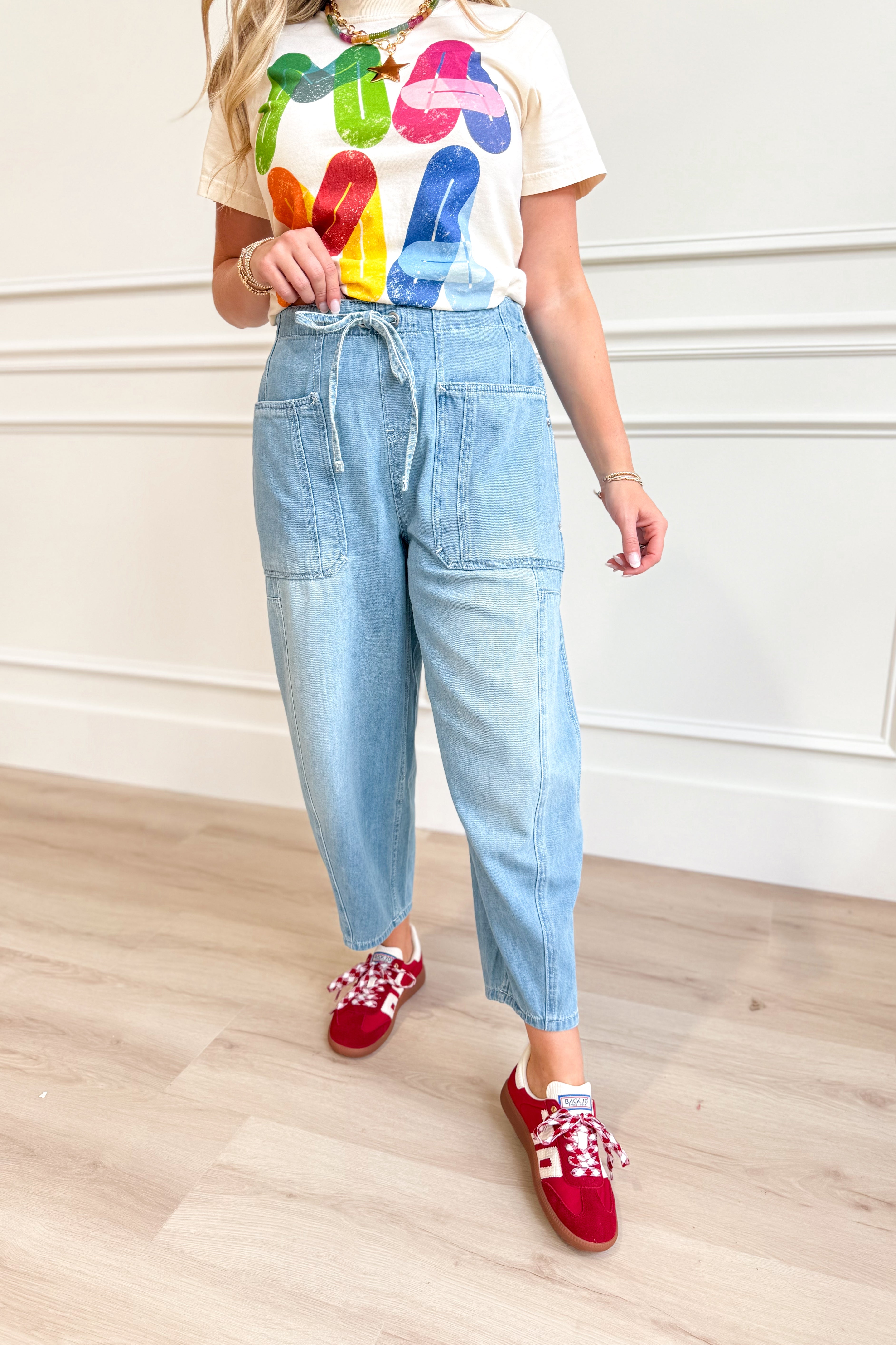 Corrine Denim Washed Barrel Pant - Be You Boutique