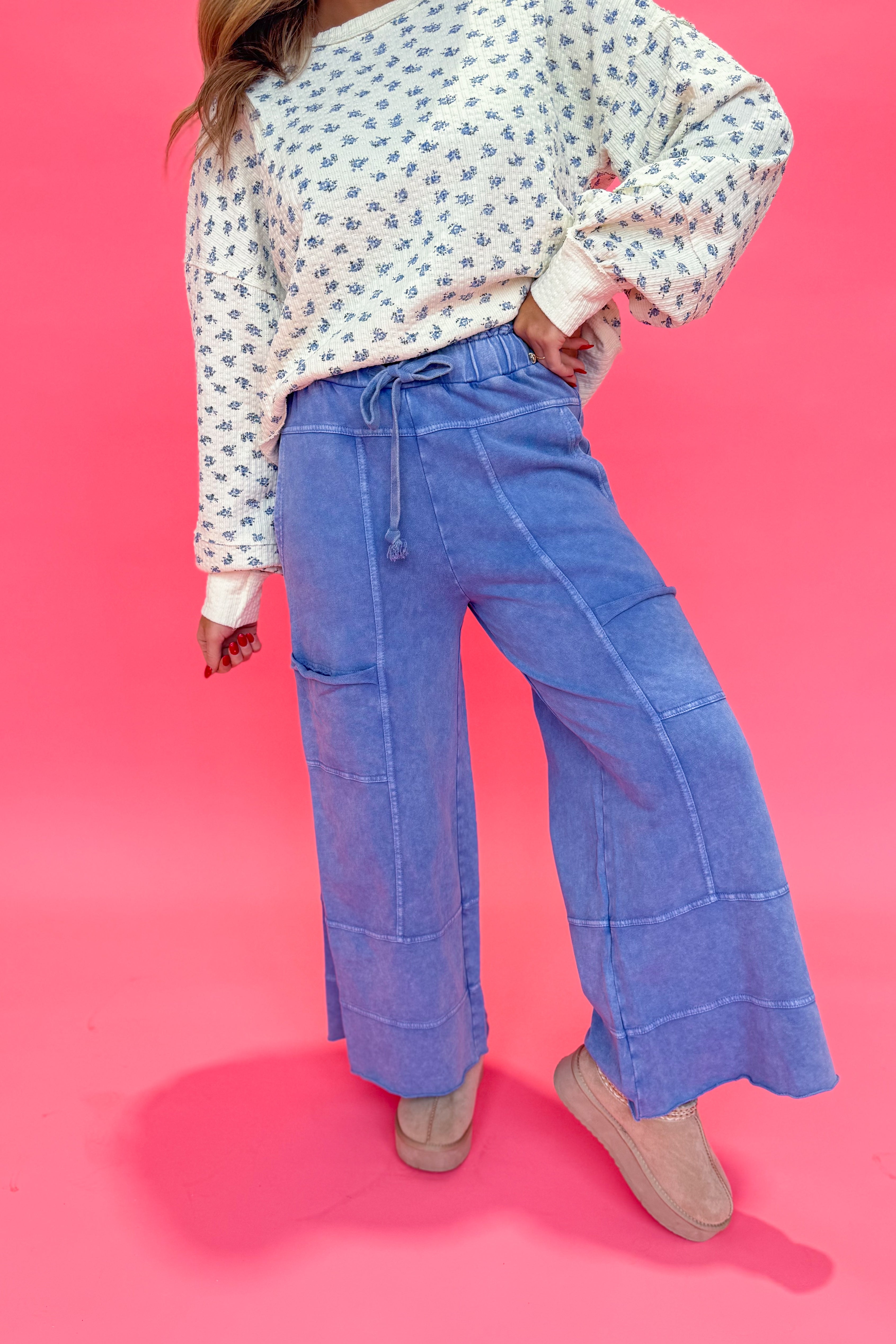 Bradley Mineral Washed Terry Knit Wide Leg Pants - Be You Boutique