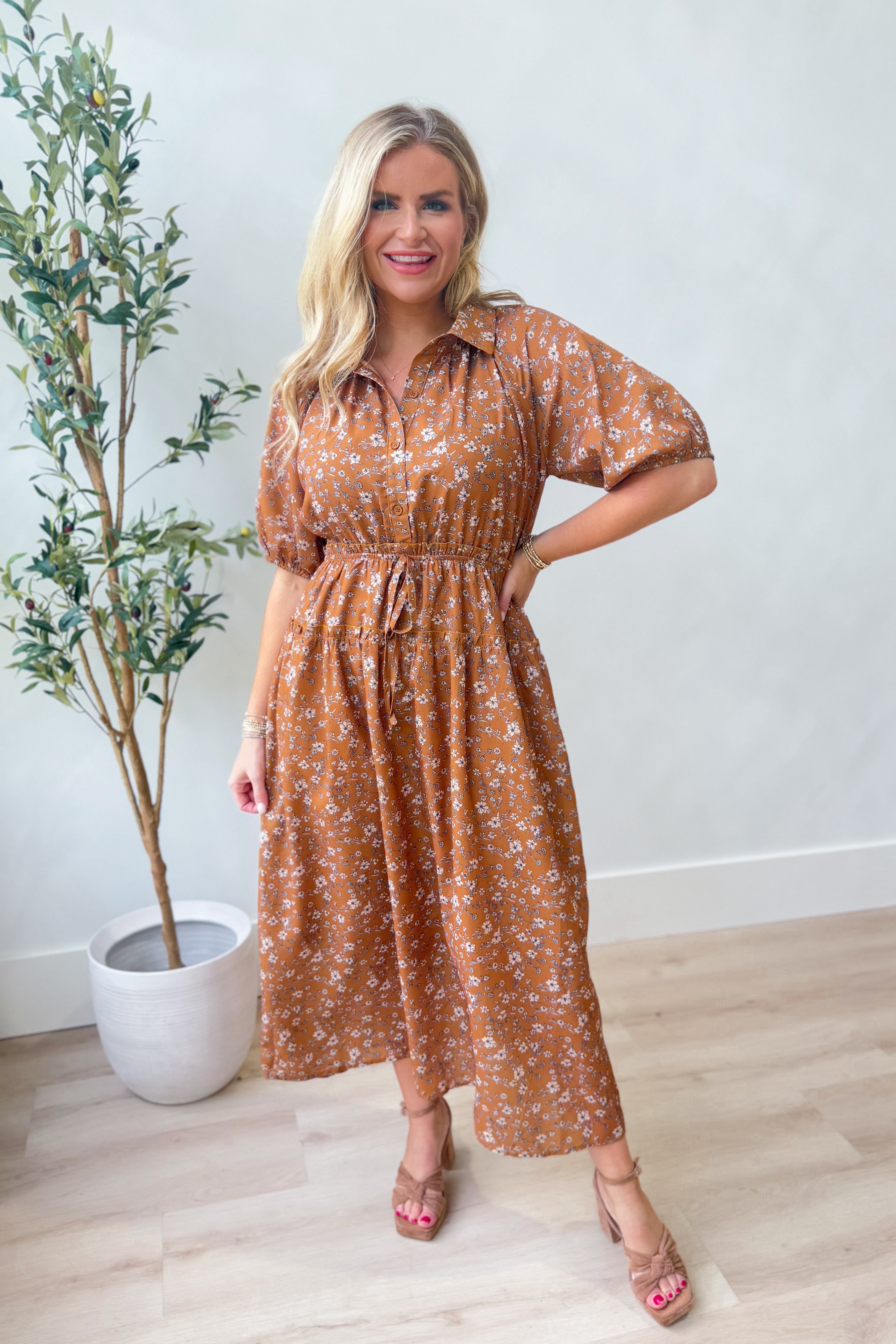 Diana Floral Bubble Sleeve Midi Dress - Be You Boutique