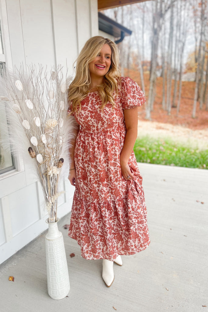 Kia Floral Print Round Neckline Midi Dress - Be You Boutique