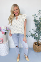Josie Ribbon Printed Ruffle Sleeve Top - Be You Boutique