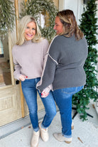 Molly Exposed Seam Colorblock Mock Neck Pullover Sweater [S-3X] - Be You Boutique
