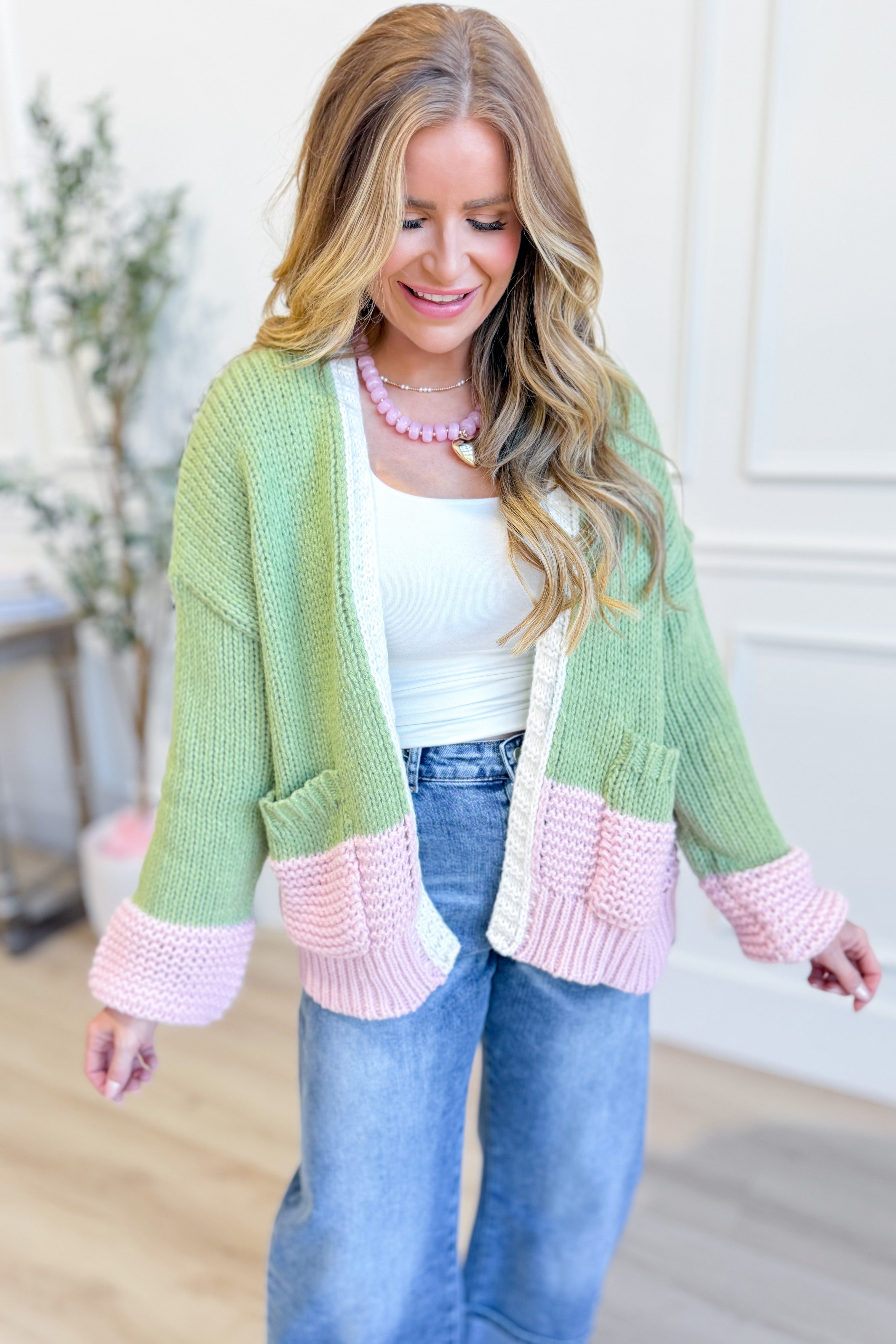 Wishlist Marlene color block sweater cardigan, 132 fall sweaters, featuring a cozy knit with bold color blocks and a relaxed fit.