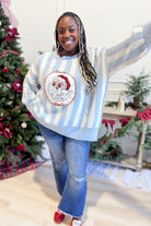 PEACH LOVE Lauren Santa sequin embroidered striped fall sweater in red and white
