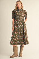 JODIFL Riya floral printed smocked detail casual dress with vibrant floral pattern and relaxed fit, perfect for everyday wear.