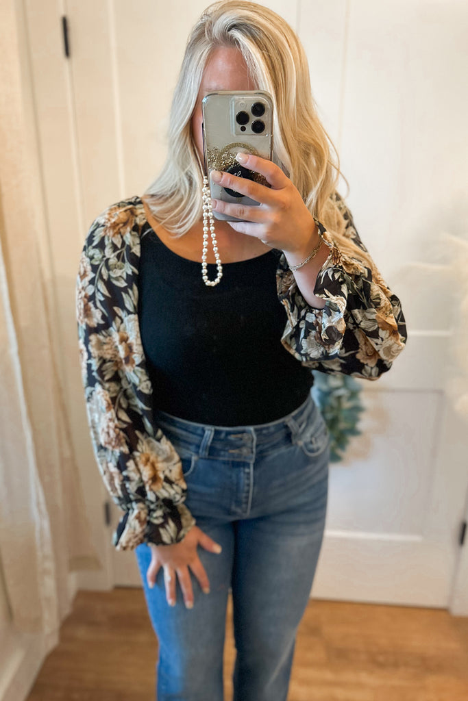 Silas Open Back Floral Bubble Sleeve Bodysuit - Be You Boutique