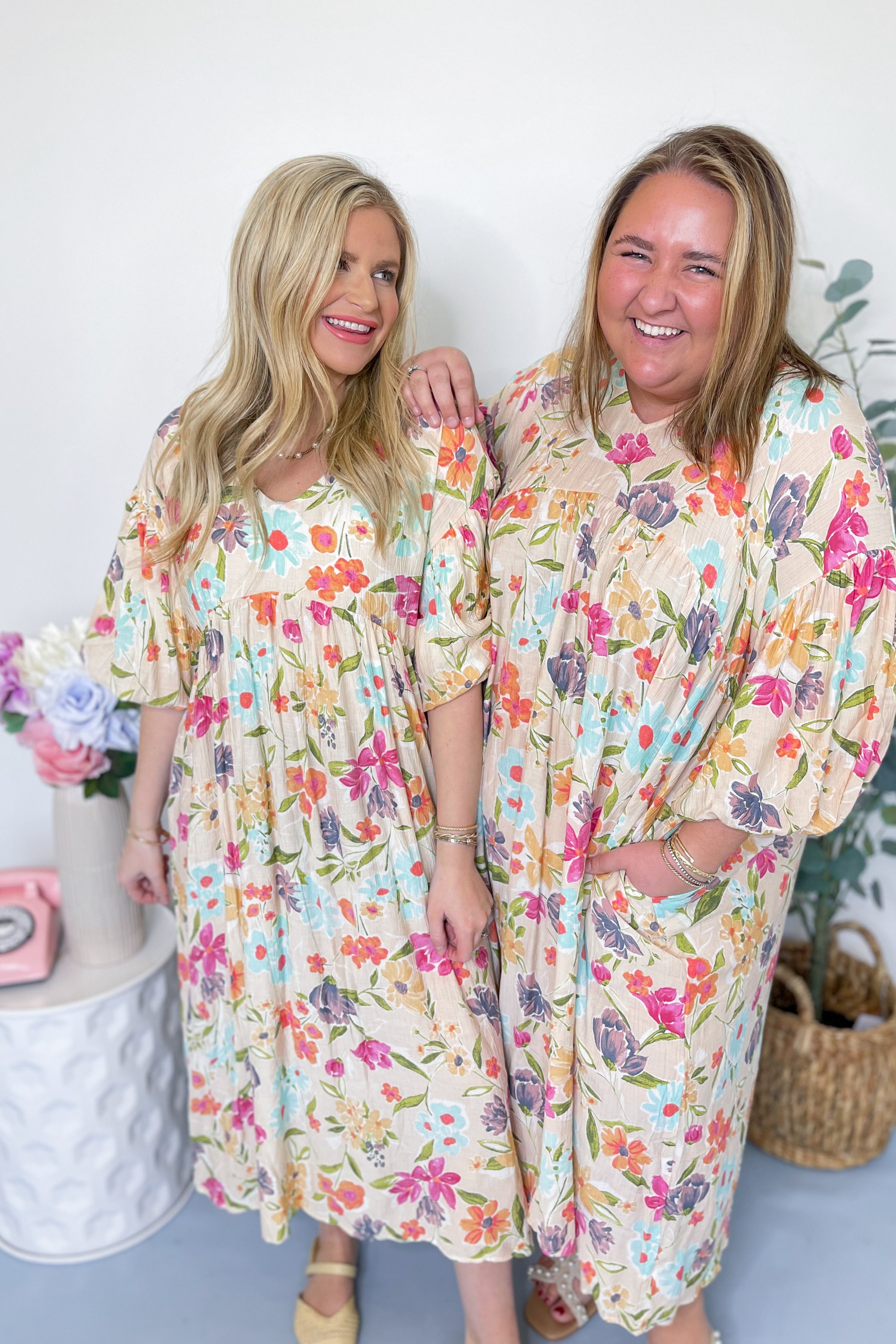 Serena Blossom Print Bubble Sleeve Maxi Dress - Be You Boutique