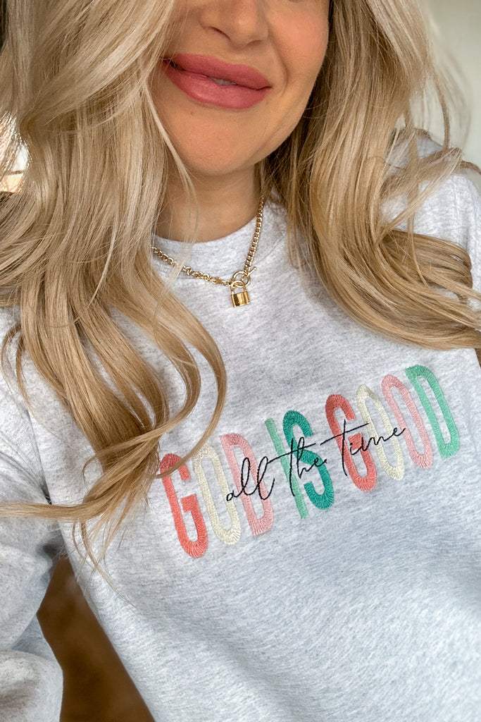 God Is Good Embroidered Graphic Sweatshirt - Be You Boutique