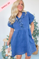 Heather Balloon Sleeve Peplum Denim Dress - Be You Boutique
