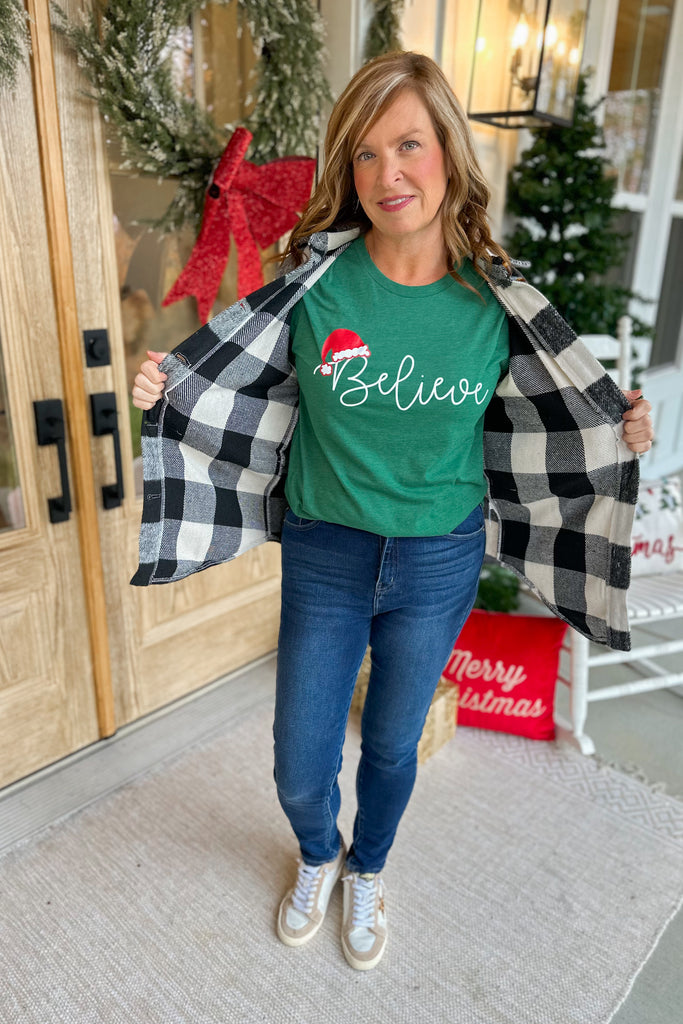 Believe Santa hat Christmas Graphic Tee - Be You Boutique