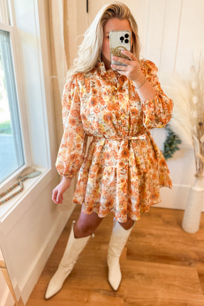 Cole Floral Print High Mock Neck Flounce Dress - Be You Boutique