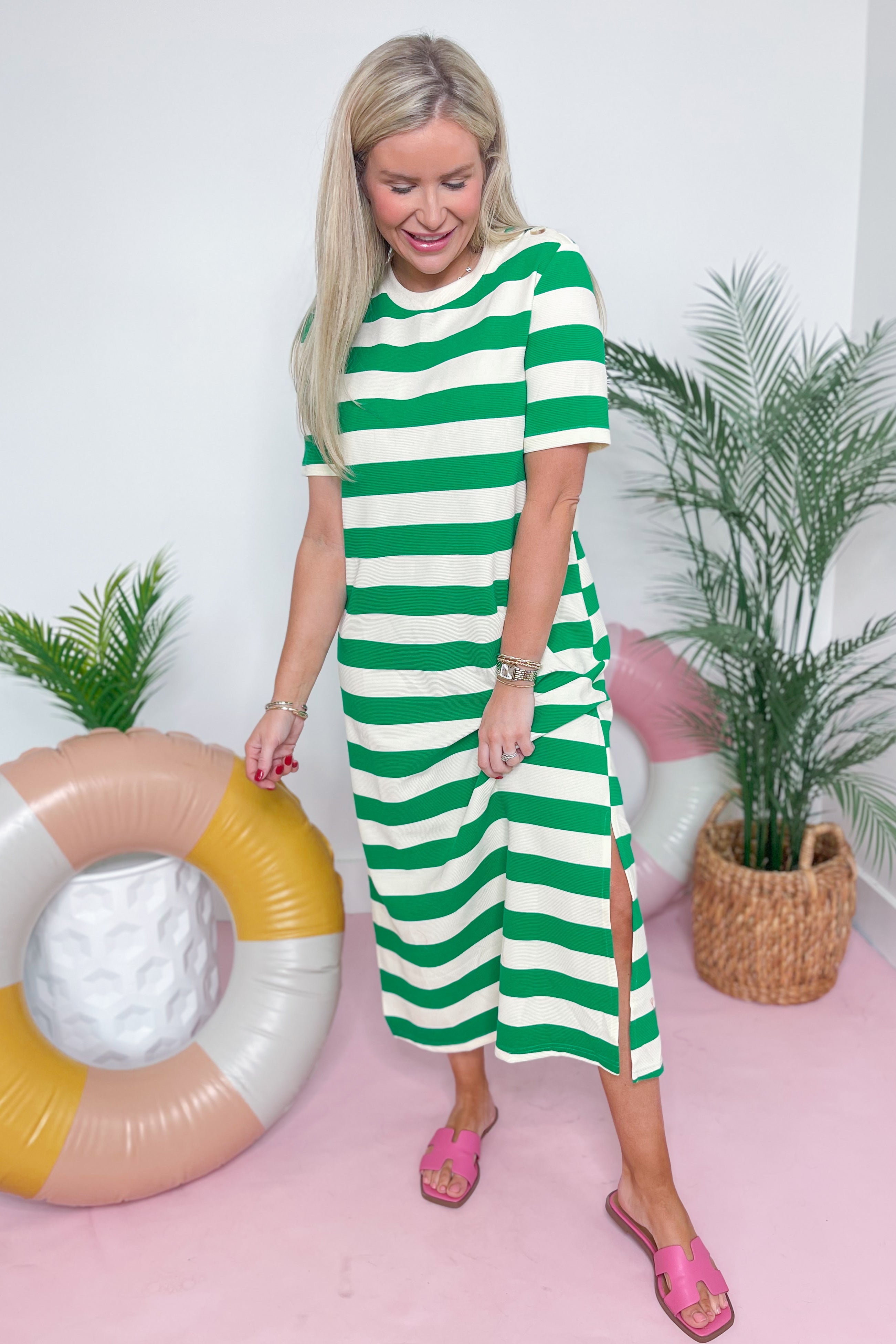 Susan Striped Short Sleeve Casual Midi Dress - Be You Boutique