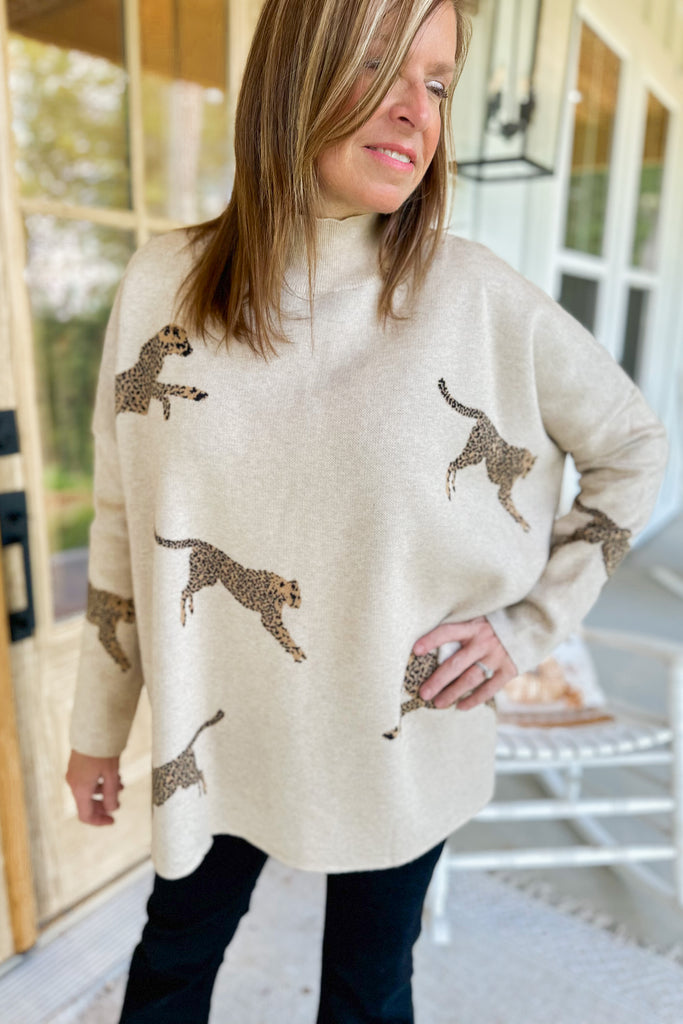 Lola Mock Neck Long Sleeve Animal Print Sweater - Be You Boutique