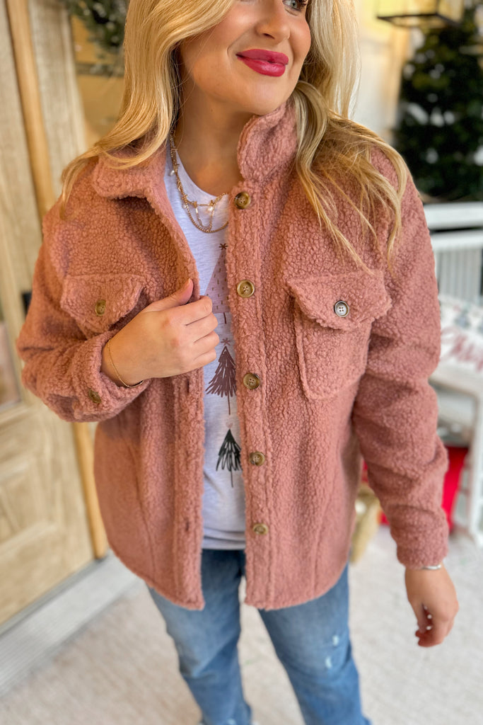 Joshua Long Sleeve Button Down Shearling Shacket Jacket - Be You Boutique