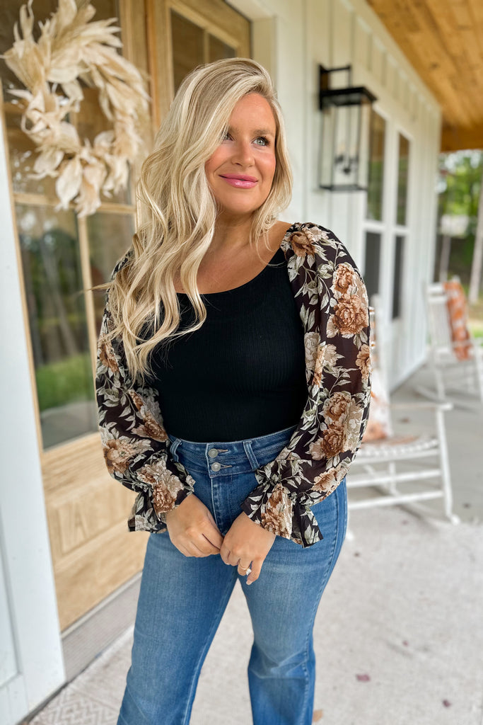 Silas Open Back Floral Bubble Sleeve Bodysuit - Be You Boutique