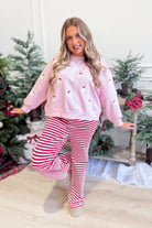 Mary Square Millie Pink Santa Pullover Sweatshirt graphic sweatshirt in pink with Santa design