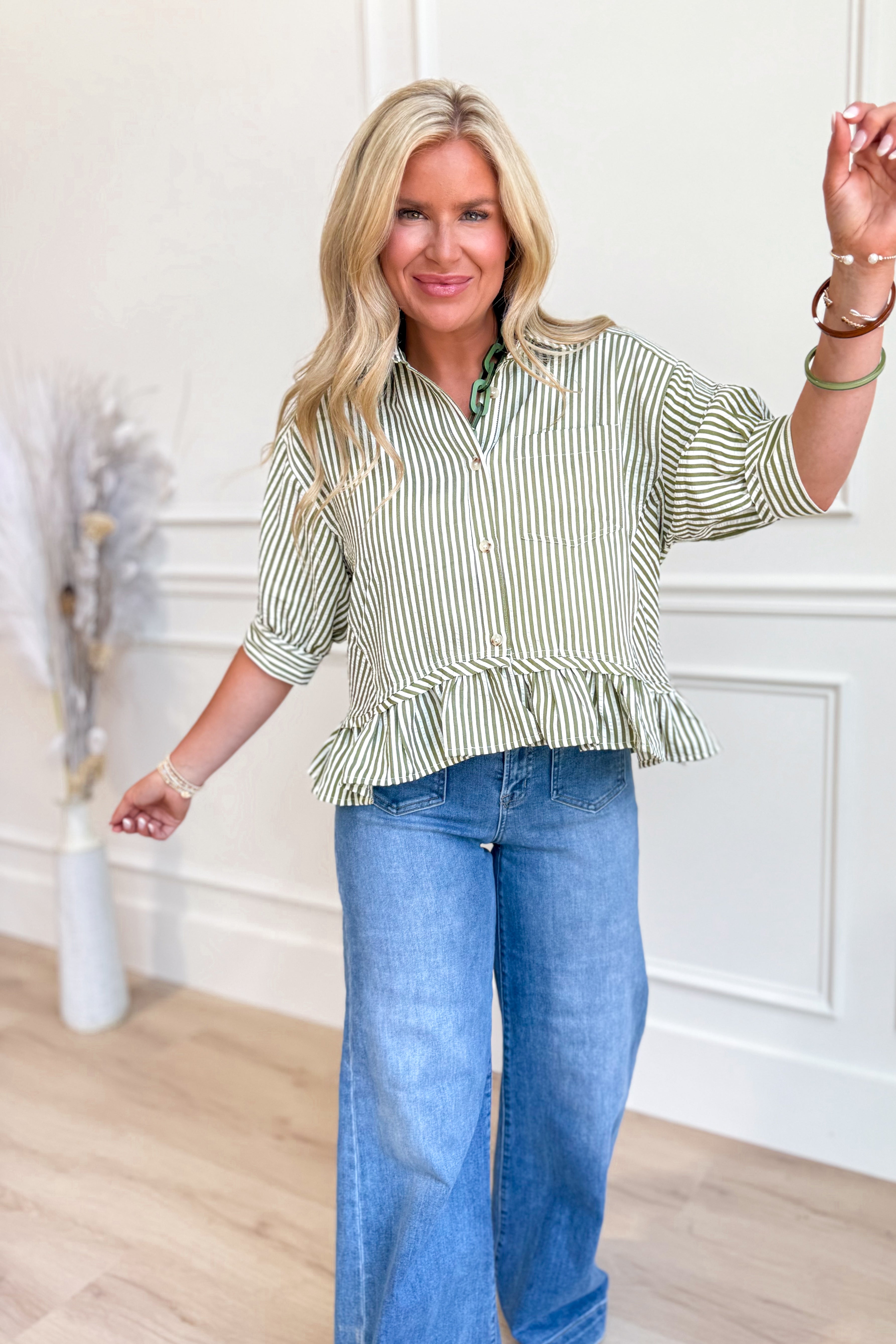 Alayna Striped Ruffle Trim Top - Be You Boutique