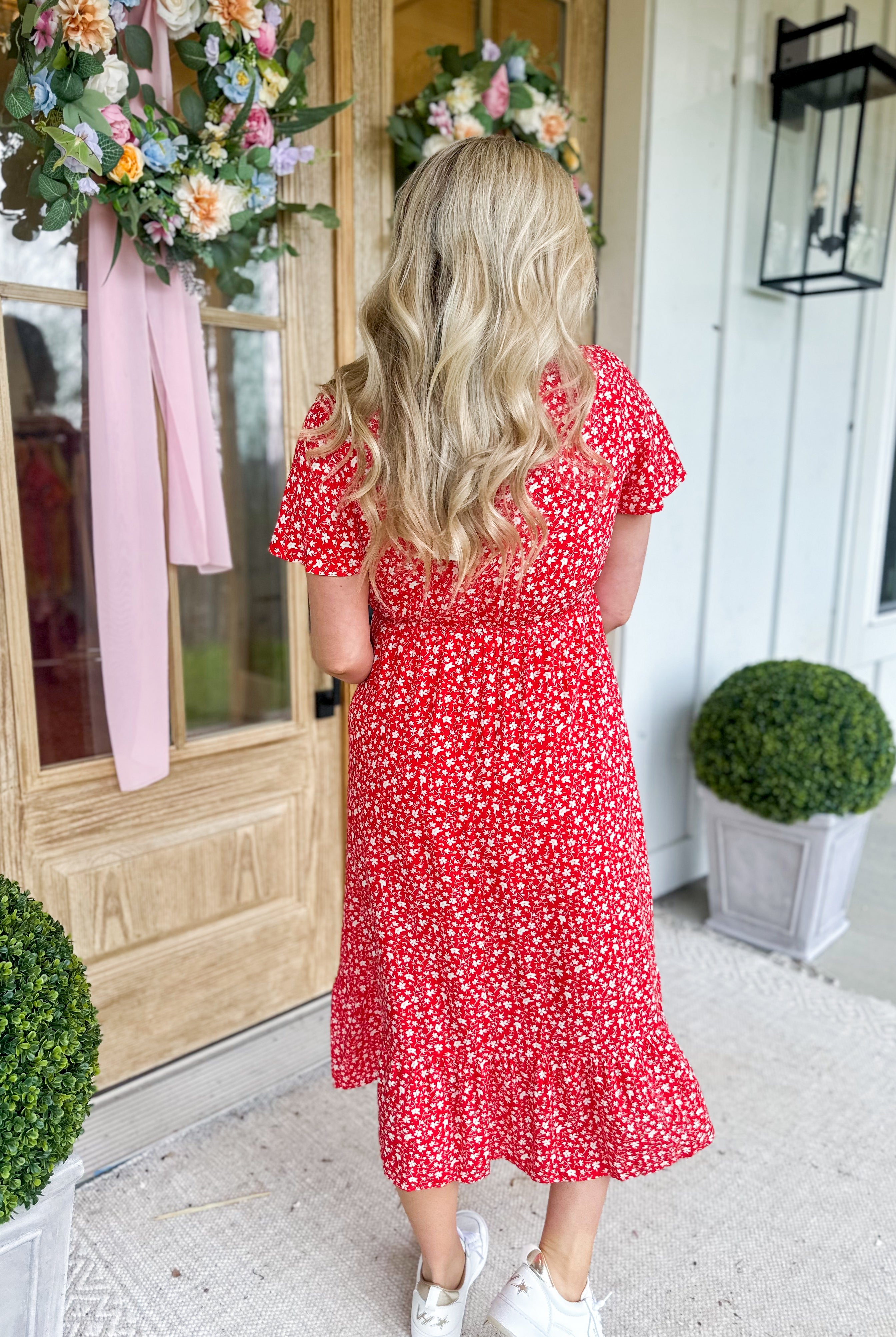 Dena Cherry Blossom Print Ruffle Midi Dress - Be You Boutique