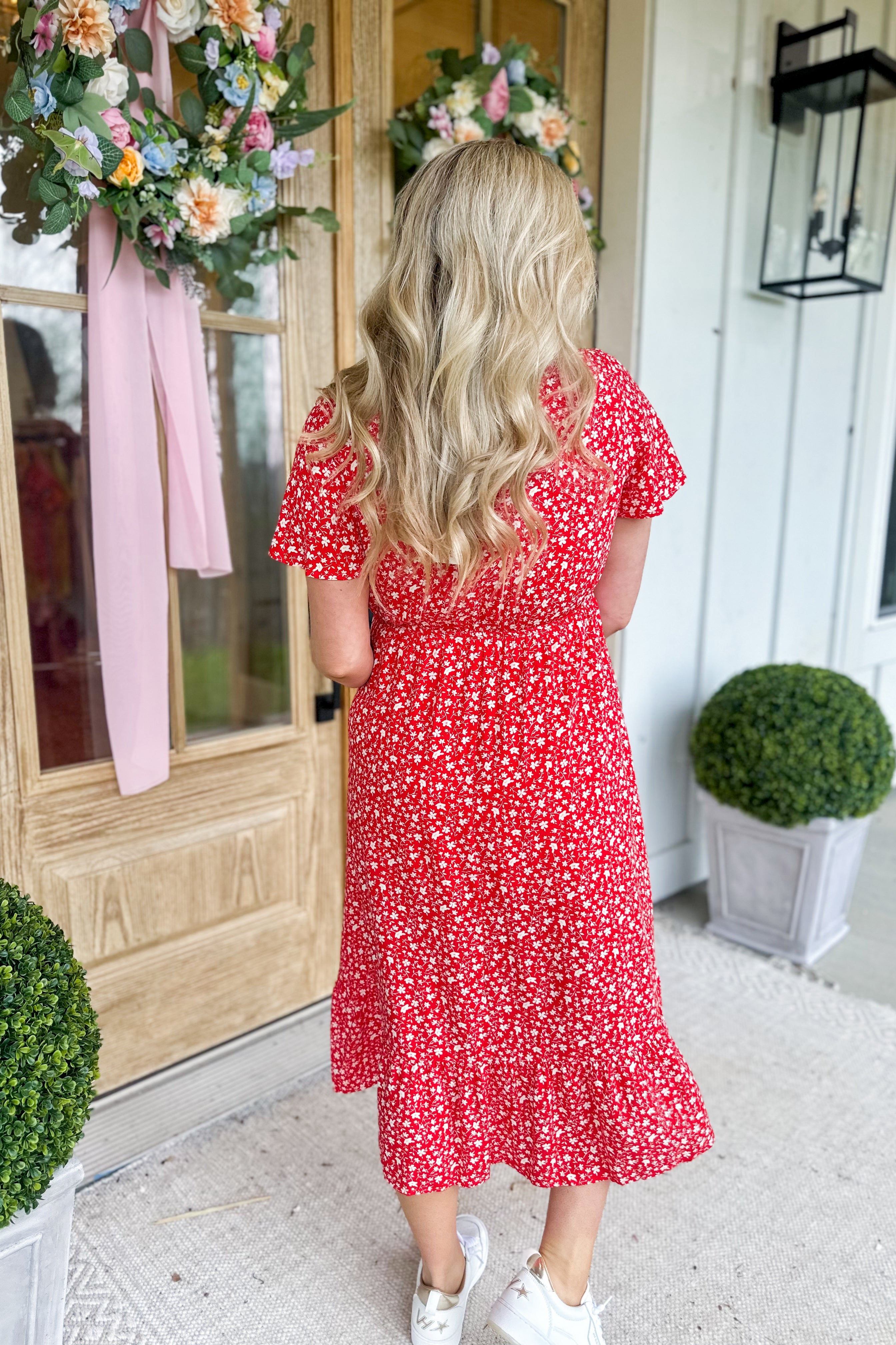 Dena Cherry Blossom Print Ruffle Midi Dress - Be You Boutique