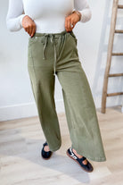 EE:SOME Romeo dry herb mineral washed tie waist leg pants, 156 pants style, featuring relaxed fit and tie waist detail.