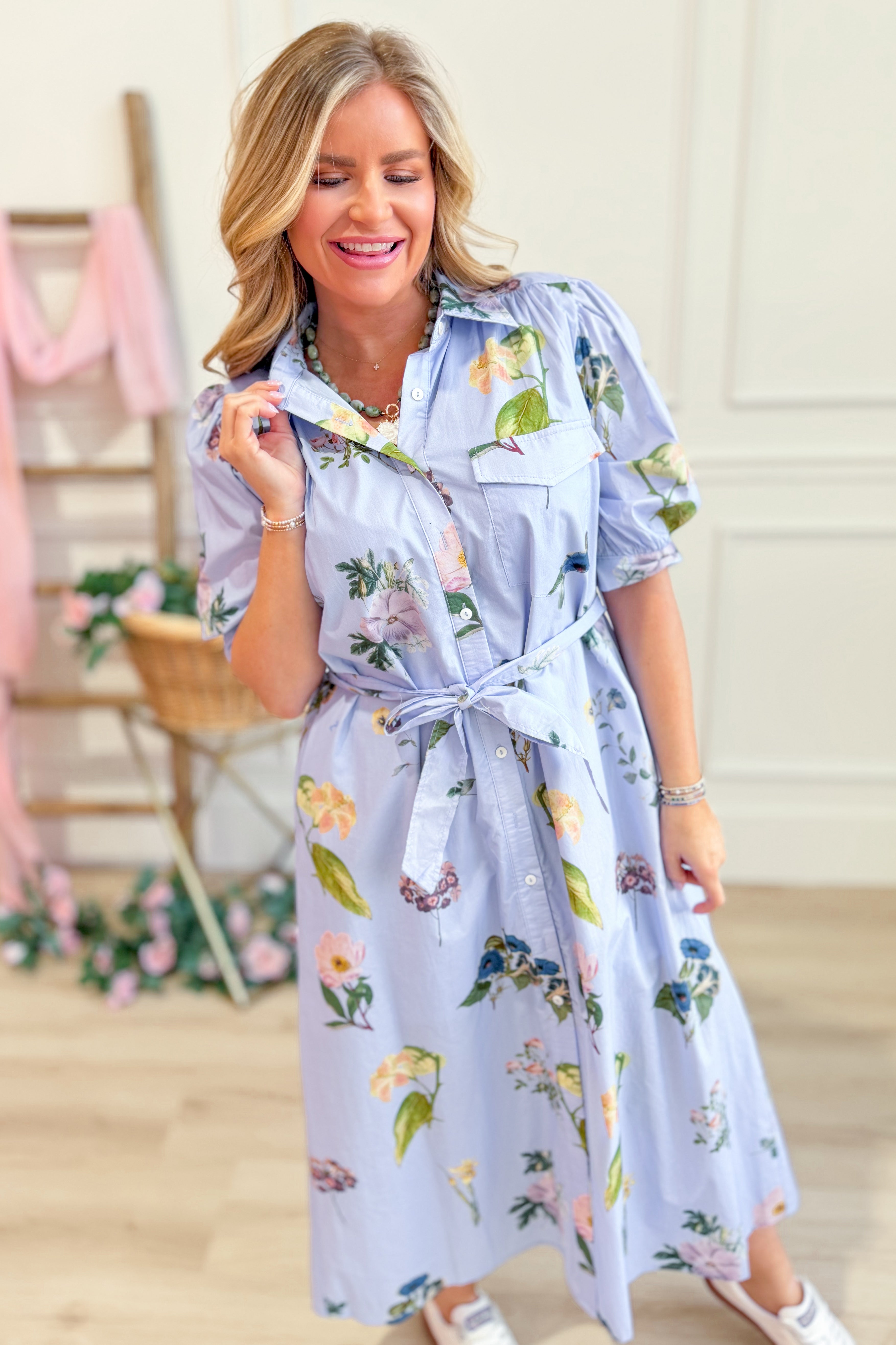 Madeline Floral Tie Waist Midi Dress - Be You Boutique