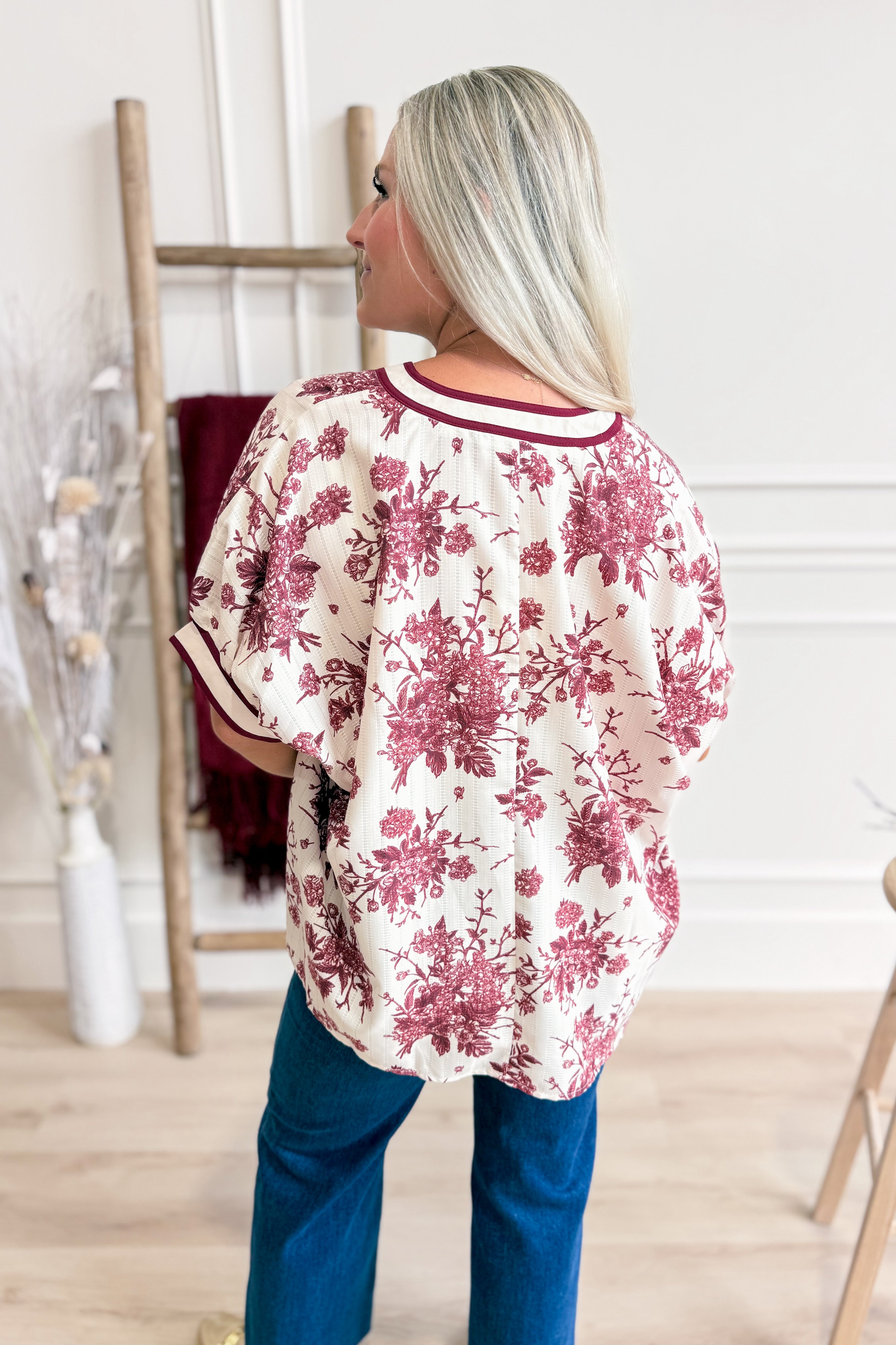Taylor Floral Split Neck Top - Be You Boutique
