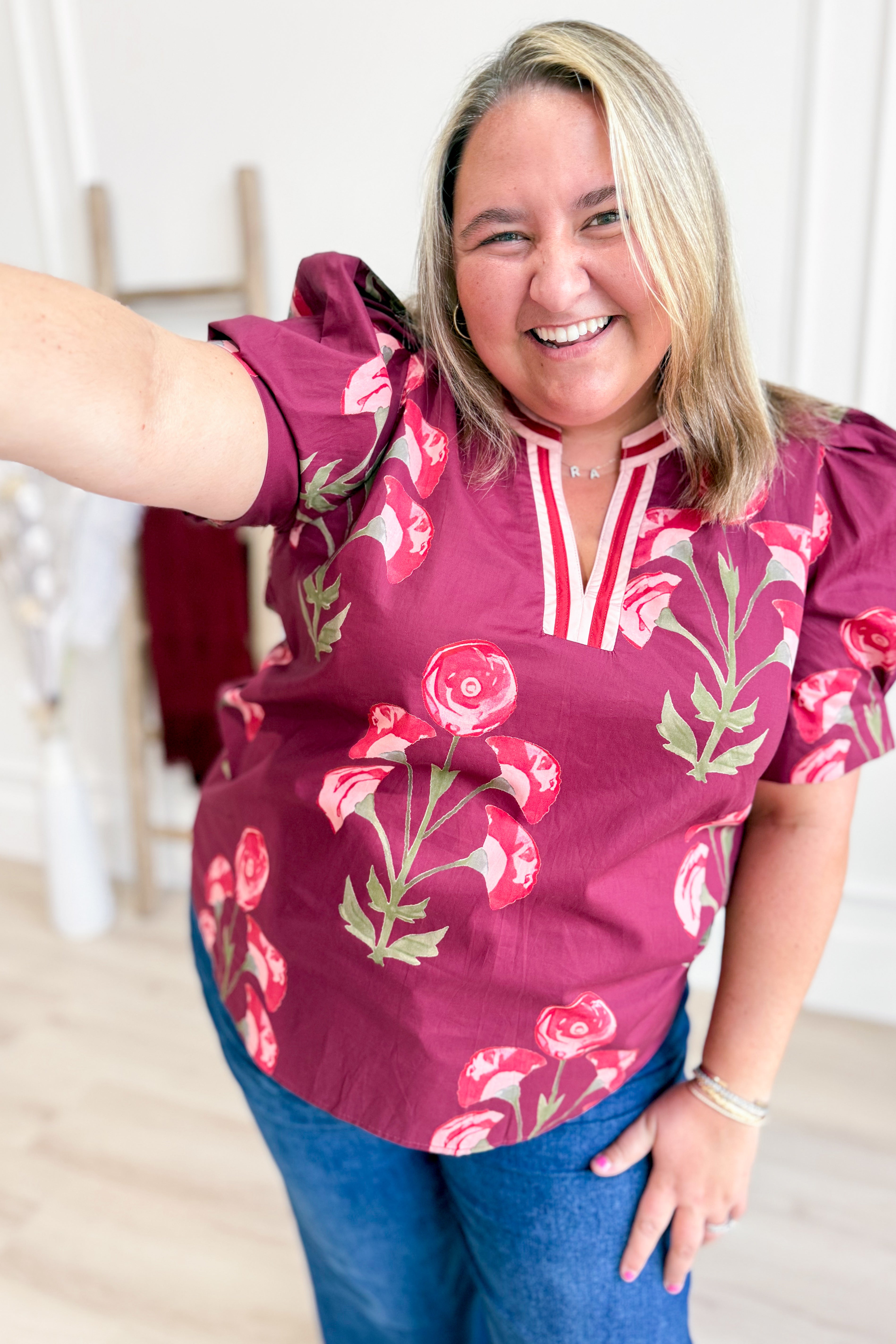 Faith Floral Printed Puff Sleeve Top - Be You Boutique