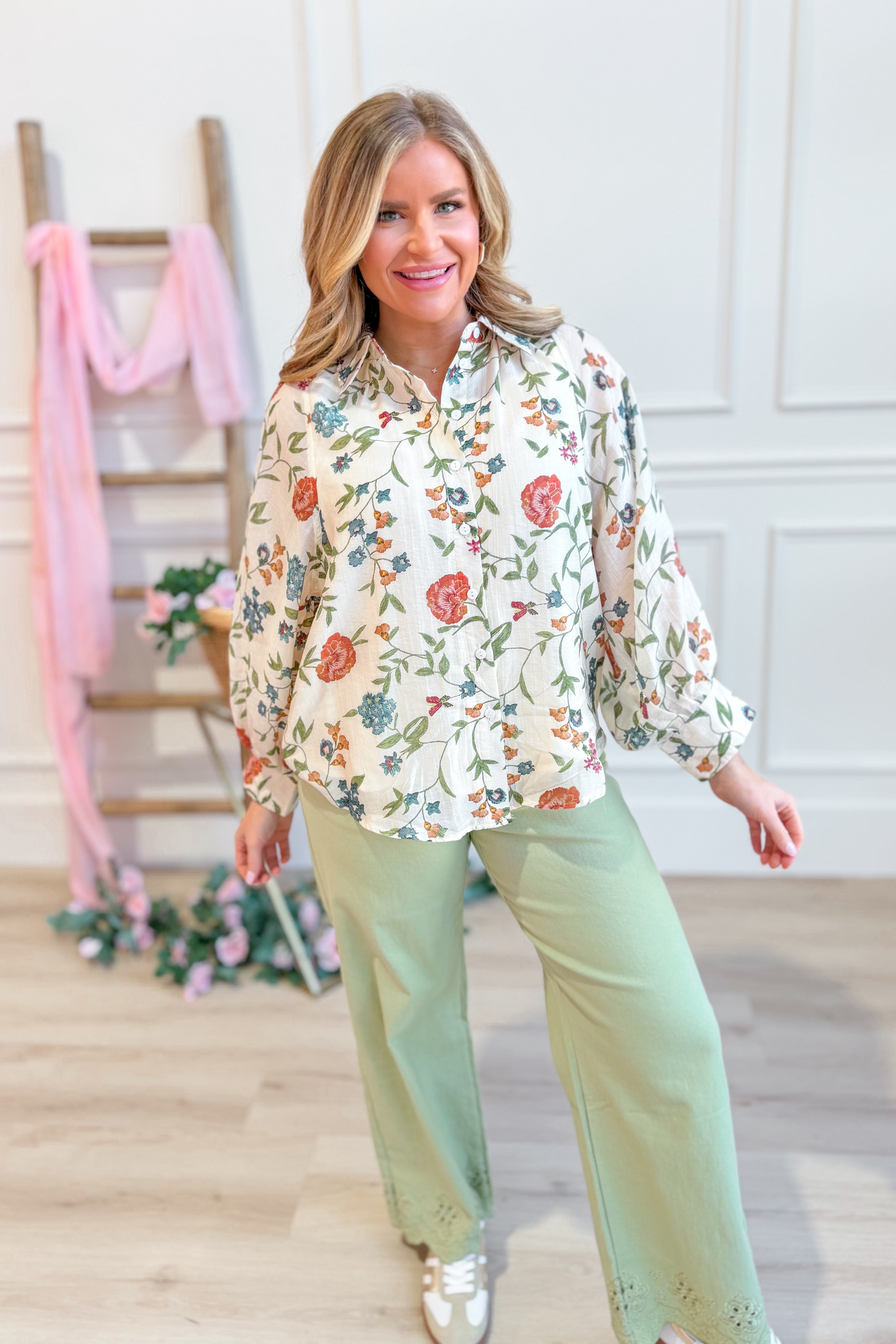 Katy Floral Button Closure Top - Be You Boutique