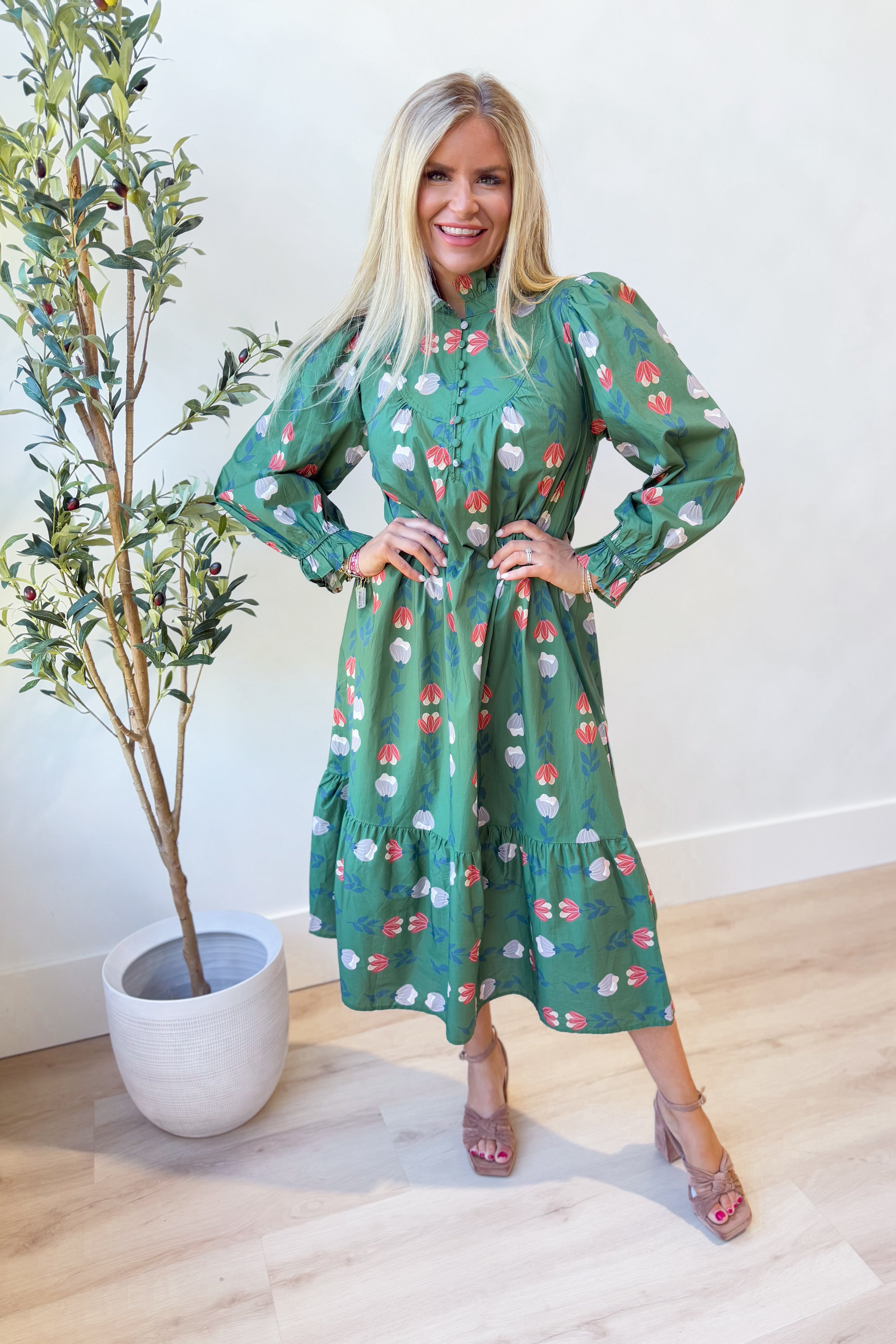 Lori Ruffle Trim Midi Dress - Be You Boutique