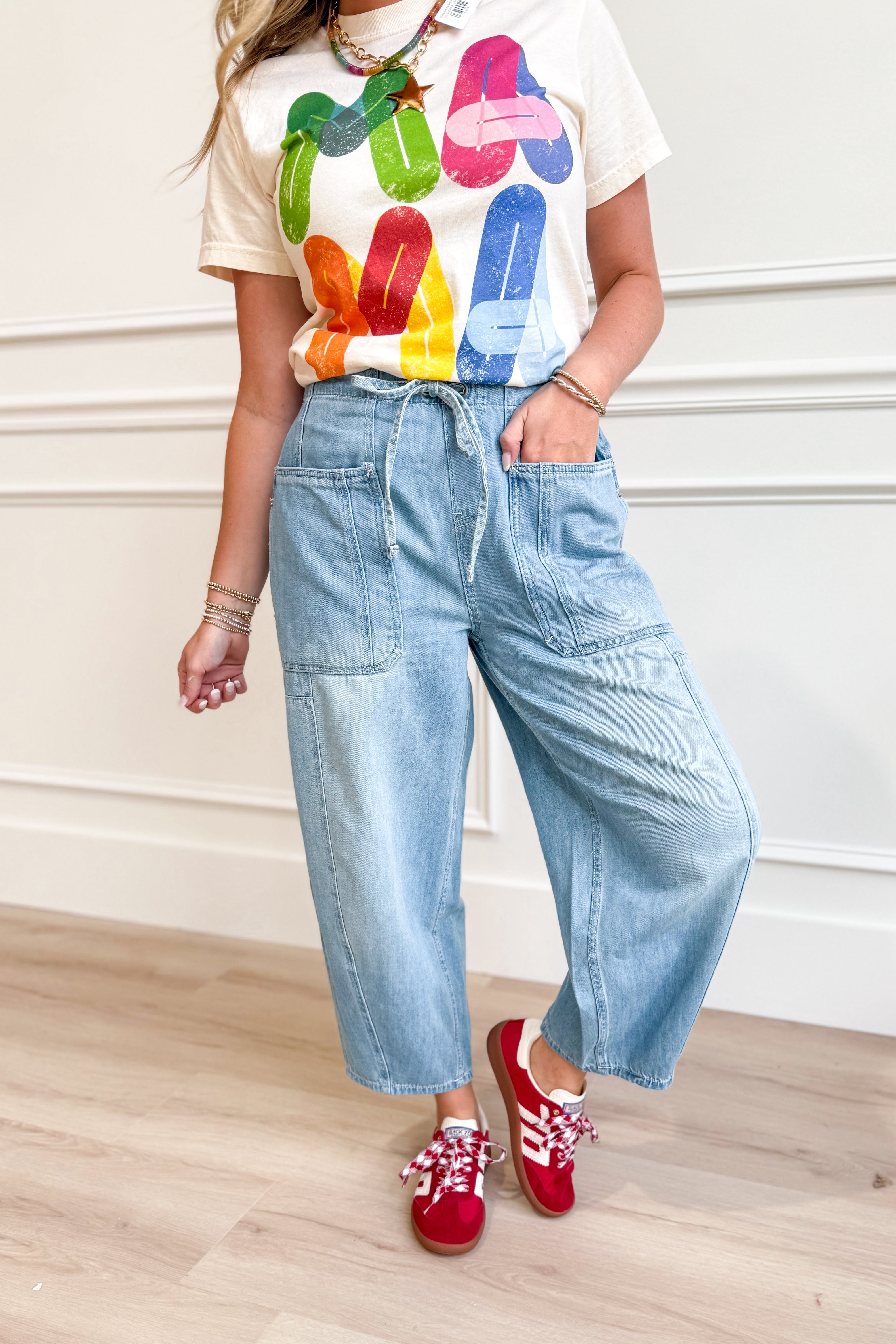 Corrine Denim Washed Barrel Pant - Be You Boutique