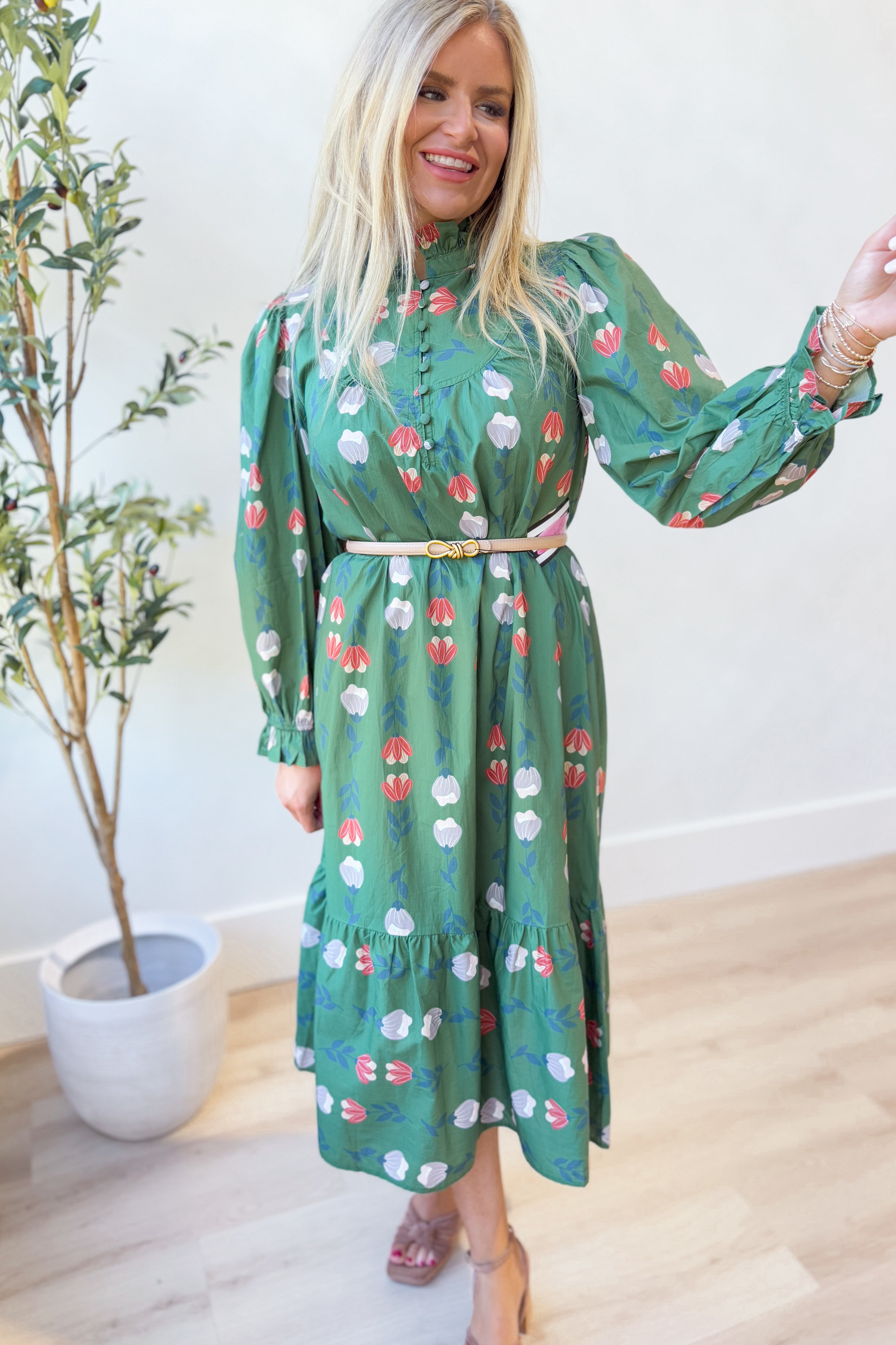 Lori Ruffle Trim Midi Dress - Be You Boutique