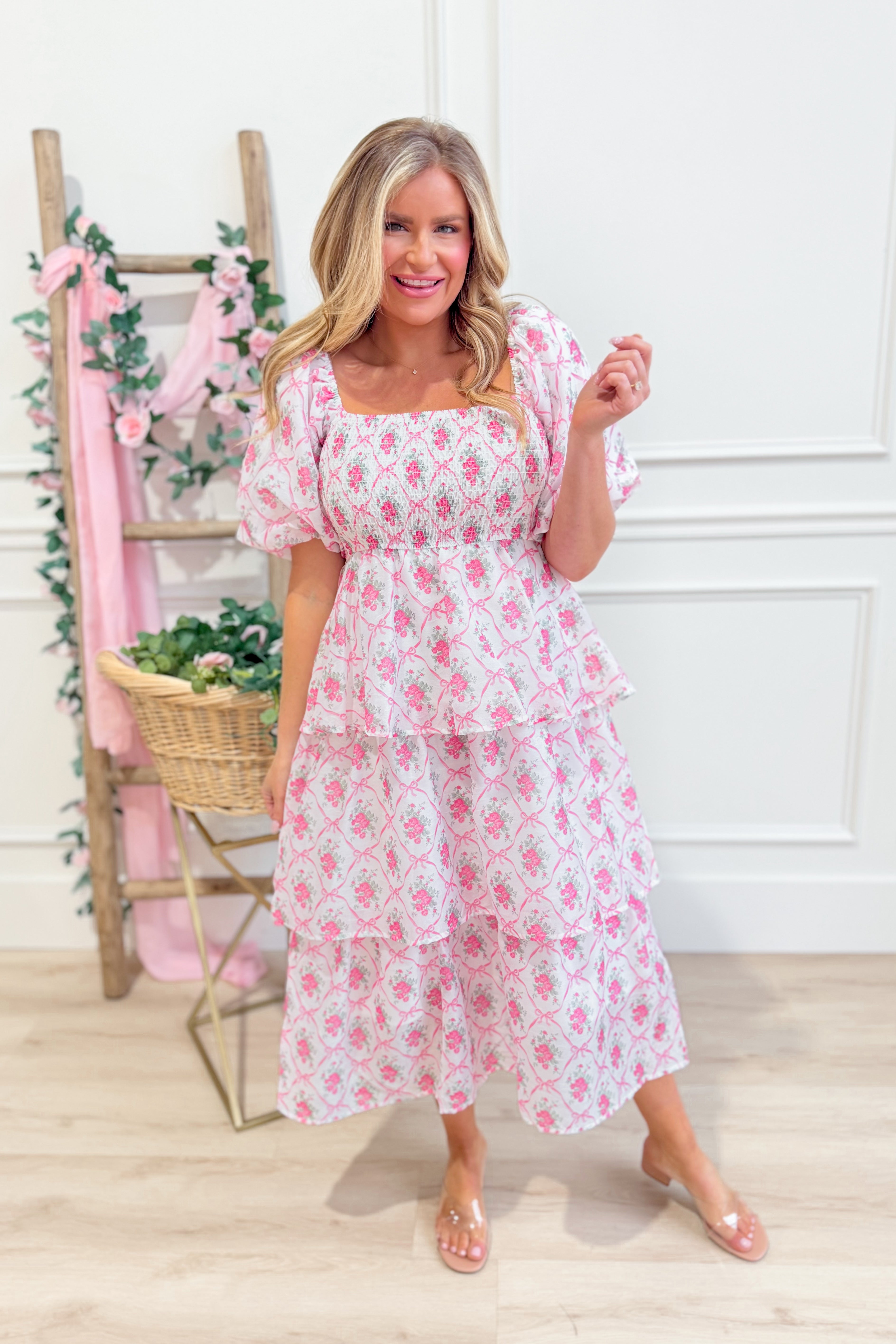 Lainey Floral Printed Bubble Midi Dress - Be You Boutique