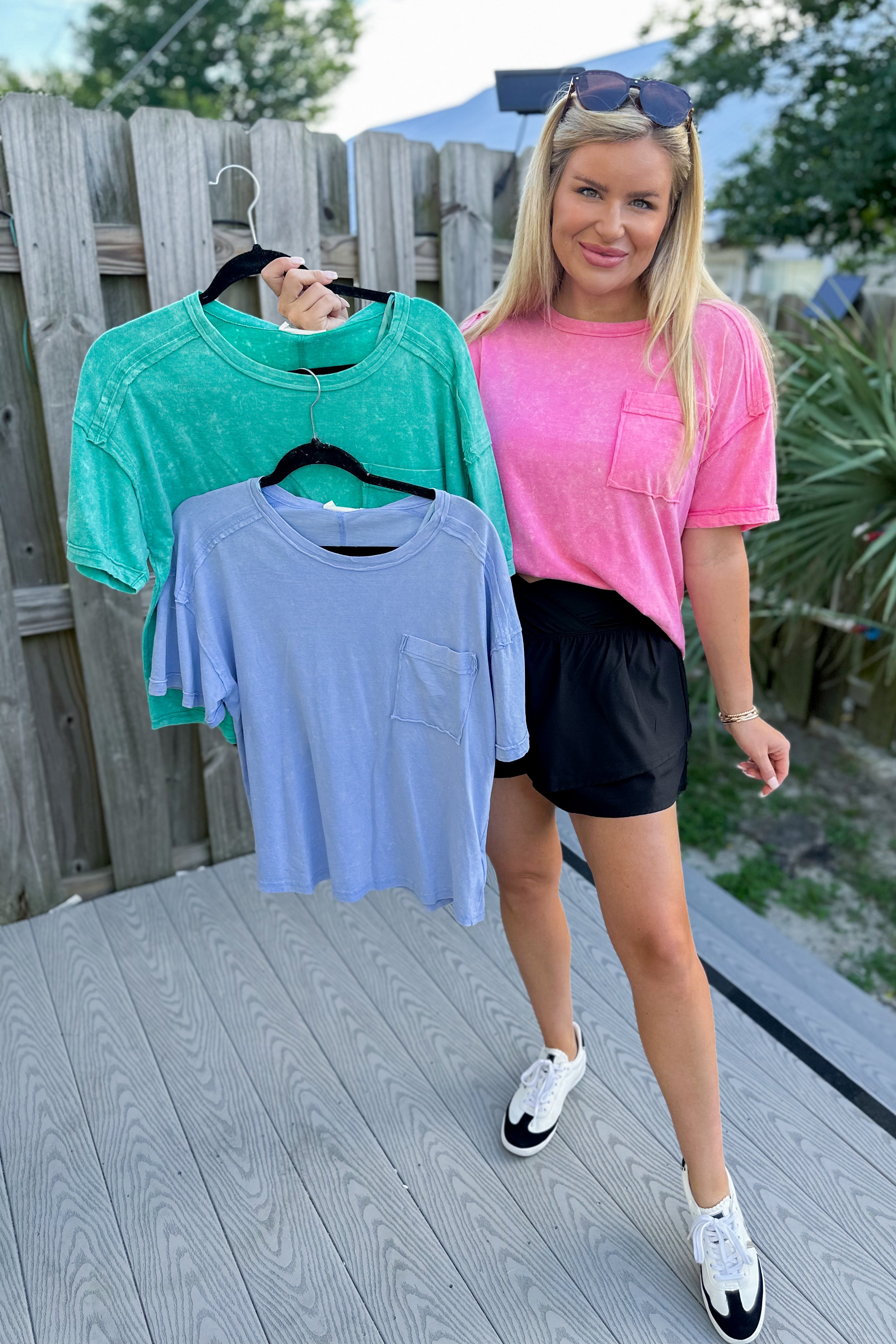 Clara Short Sleeve Washed Knit Pocket Tee - Be You Boutique