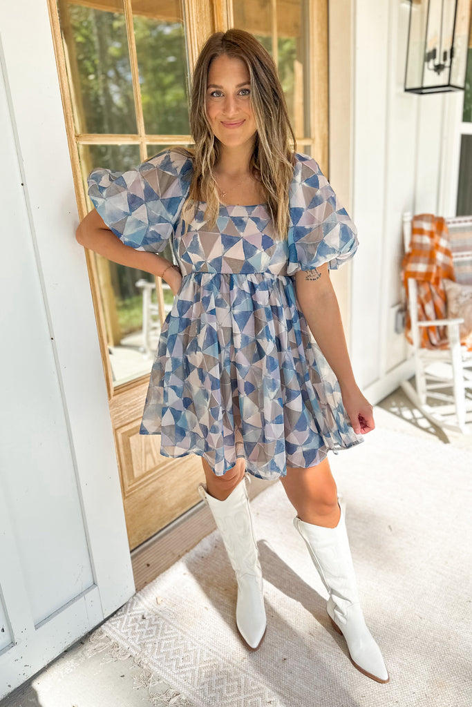 Melody Printed Square Neck Puff Sleeve Dress - Be You Boutique