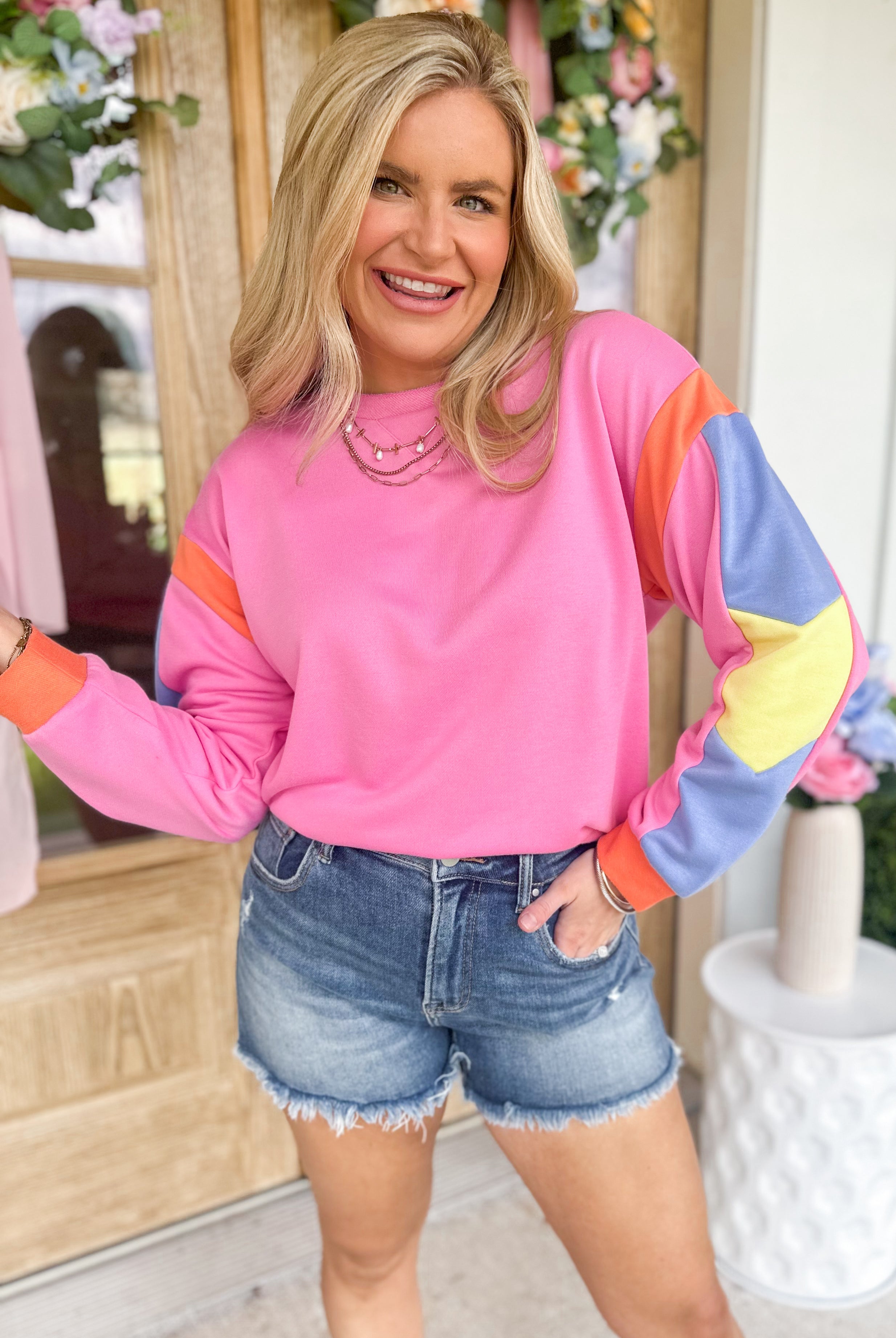 Penelope French Terry Colorblock Long Sleeve Top - Be You Boutique