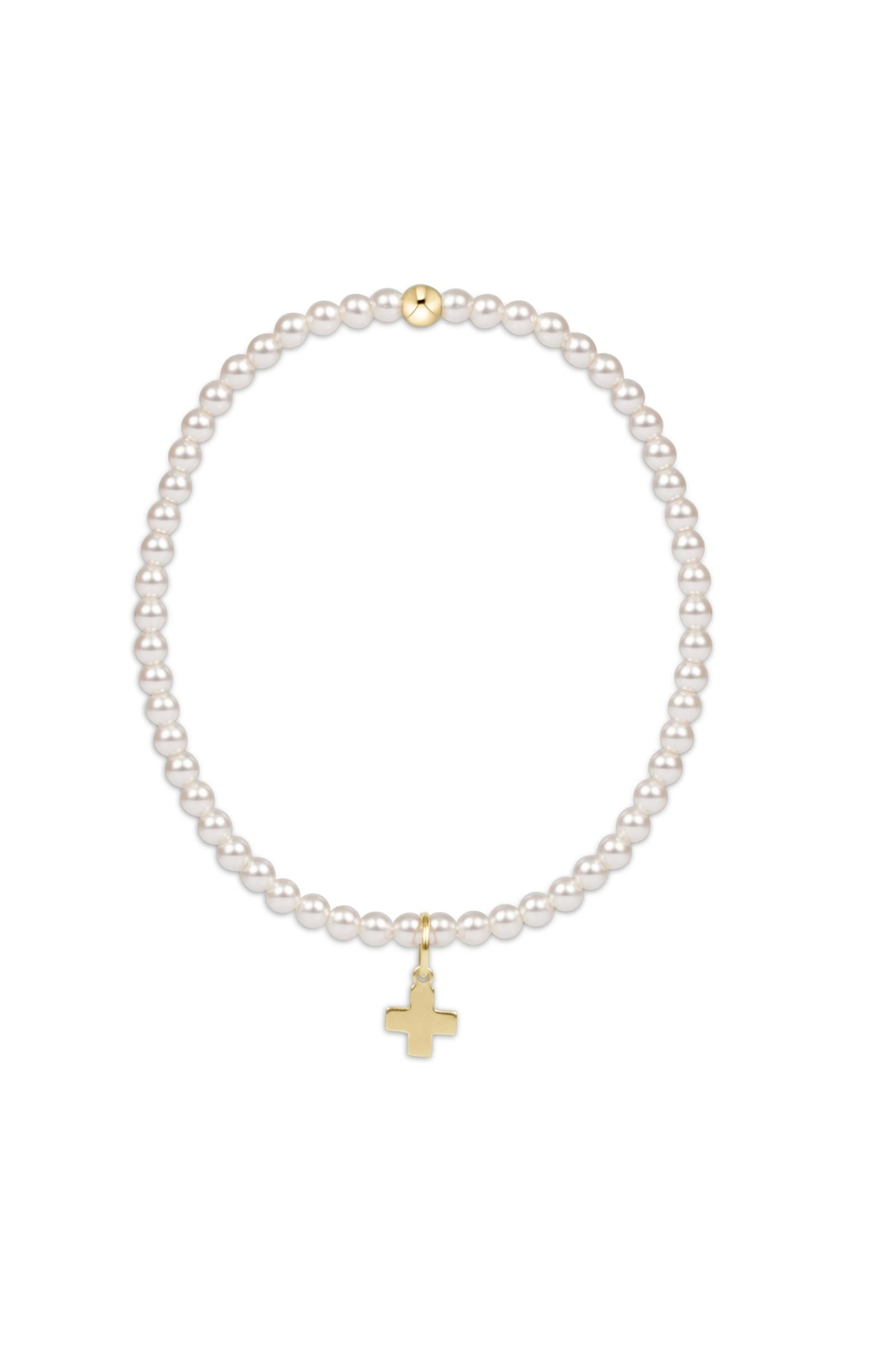 Enewton 3mm classic pearl signature cross gold charm bracelet with delicate chain and jewelry clasp, showcasing elegant jewelry design.