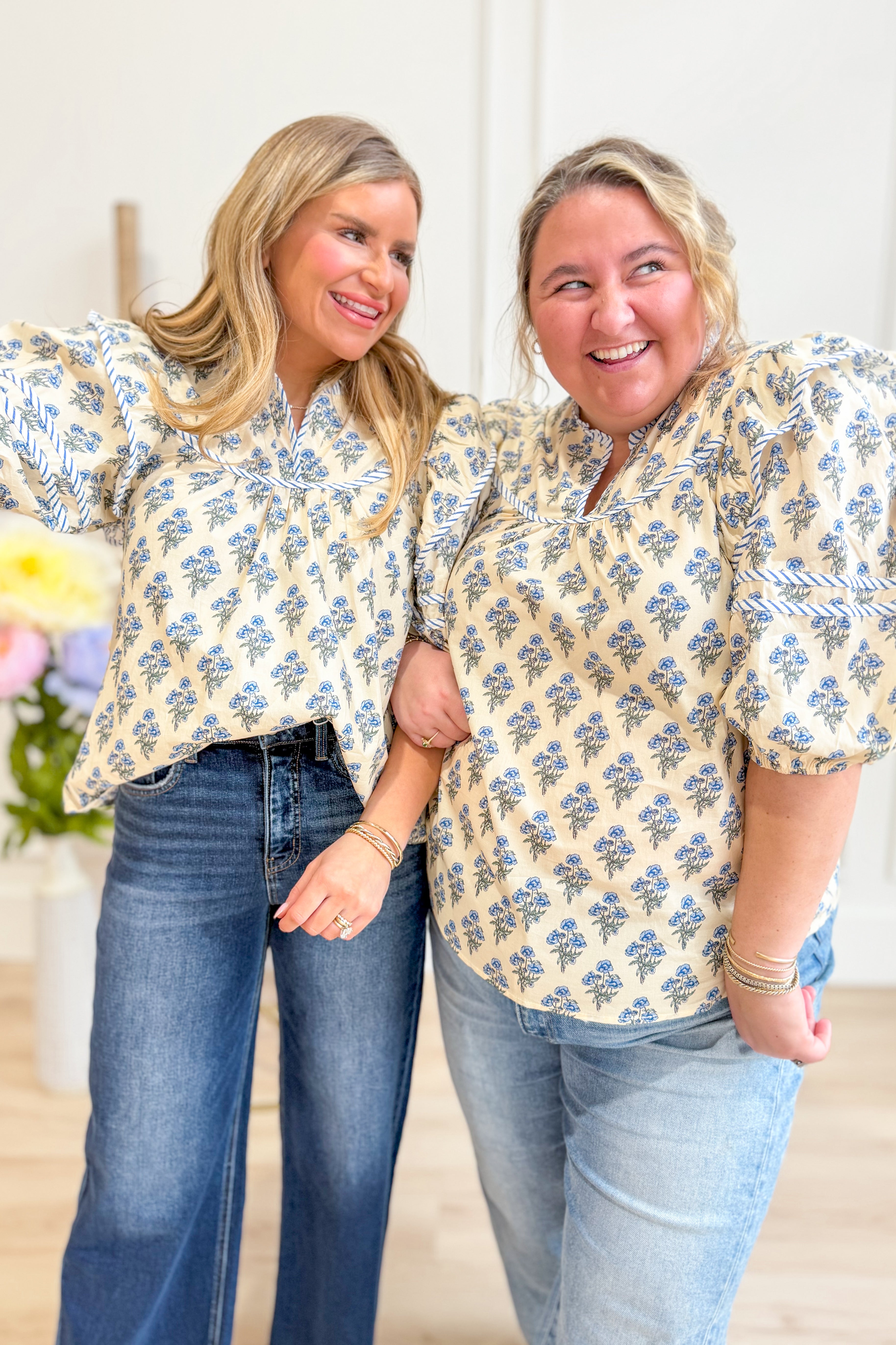 Eleanor Striped Contrasted Trim Floral Top - Be You Boutique