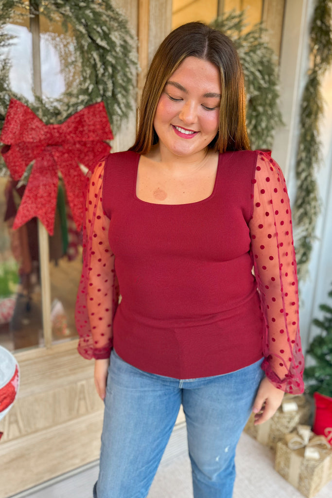 Marie Polka Dot Mesh Sleeve Top - Be You Boutique