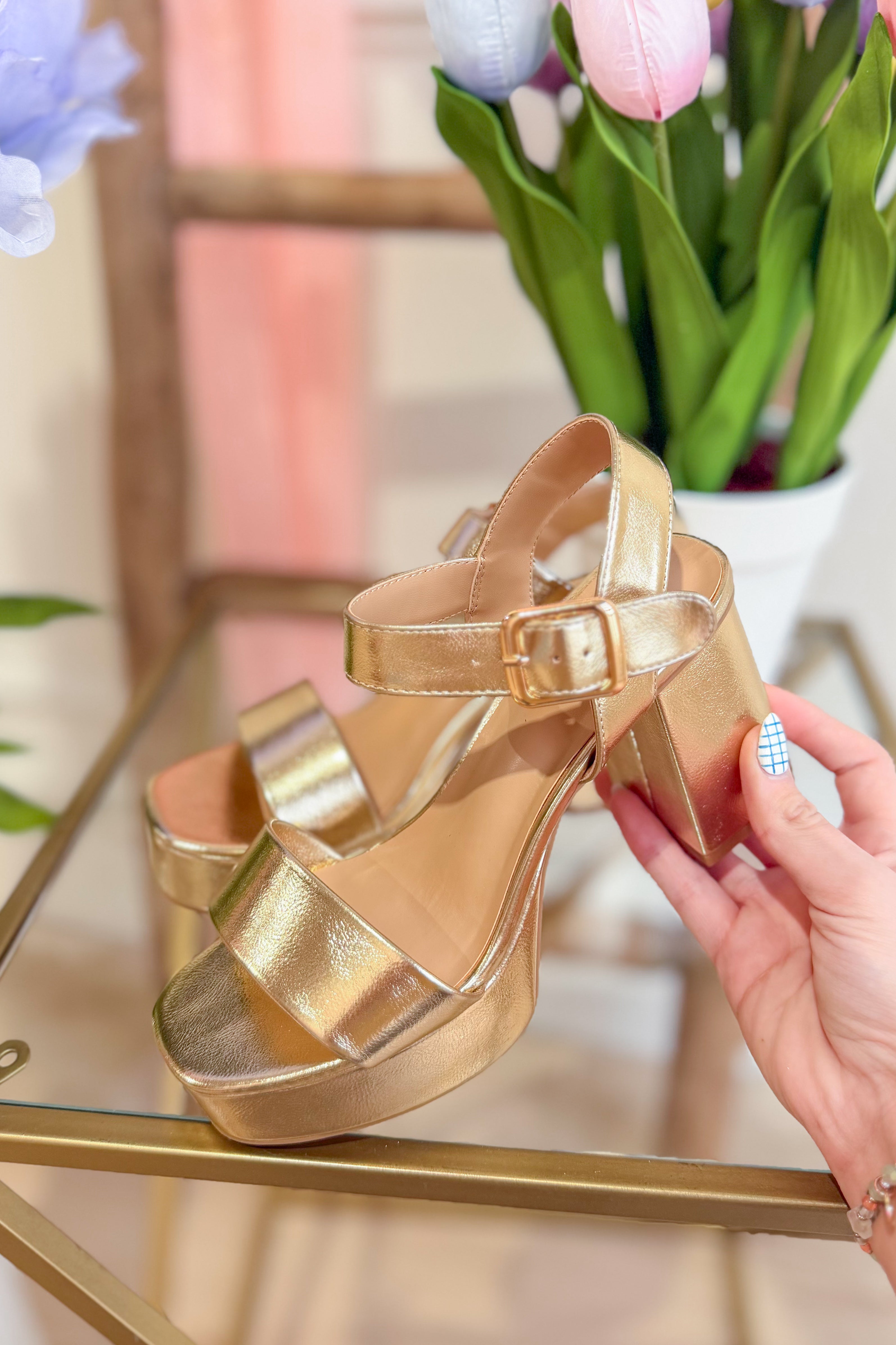 Macey Gold Matte Block Heel - Be You Boutique