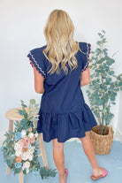 Kacy Scalloped Ruffle Sleeve Dress - Navy - Be You Boutique