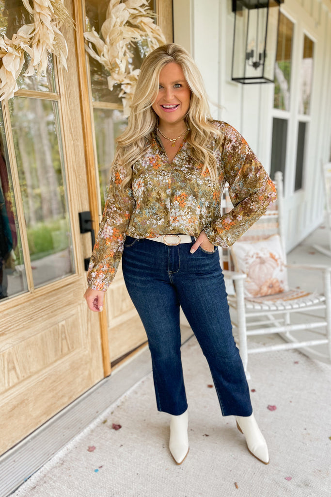 Peggy Floral Long Sleeve Mock Neck Blouse Top - Be You Boutique